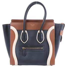 Céline Celine Luggage Micro Shopper Lederhandtasche in Schwarz und Braun Mehrfarben