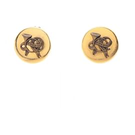 Hermès Boucles d'oreilles clips rondes en corne Hermes Doré