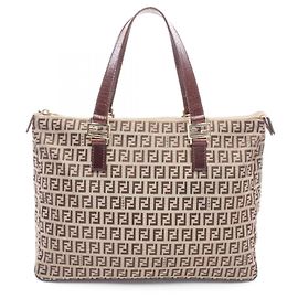 Saco Tote Fendi Zucchino Marrom Bege