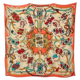 Hermès Lenço Hermes Carre 115 Dame de Coeur Bege Laranja
