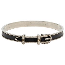 Hermès Hermes Belt Motif Bangle Black Silvery
