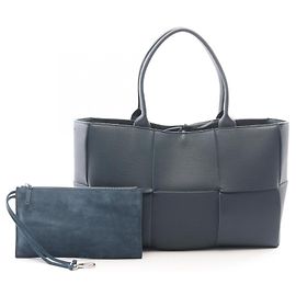 Bottega Veneta Arco Medium Maxi Intrecciato Tote Bag Navy blue