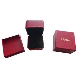 Caixa de anel Cartier em couro vermelha Preto Vermelho Dourado