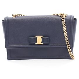 Borsa a tracolla Salvatore Ferragamo Vara Ribbon Blu navy