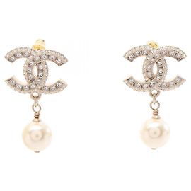 Chanel Coco Mark Stud Earrings White Golden Other