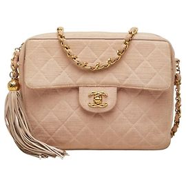 Borsa a tracolla Chanel Vintage Matelassé Coco Mark con frange e catena Rosa