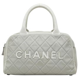 Borsa Boston Chanel Spaline Matelassé Logo Marrone Bianco