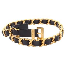 Chanel Ledergürtel mit Kette Schwarz Golden