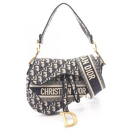 Christian Dior Dior Saddle Bag Borsa a mano 2-Way Beige Blu navy