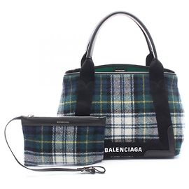 Balenciaga Navy Cabas Check Tote Bag Schwarz Mehrfarben Grün
