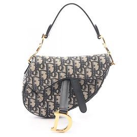 Bolsa Christian Dior Saddle Bag Mini Oblique Jacquard Bege Azul marinho