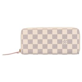 Louis Vuitton Portefeuille Clemence Damier Azur Long Wallet Pink White