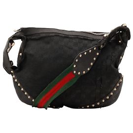 Borsa hobo Gucci in tela monogram con borchie Nero