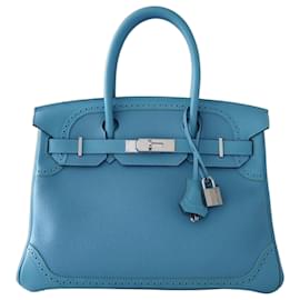 Sac Hermès Birkin 30 Ghillies Cuir Togo Turquoise Bleu Turquoise