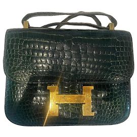 Sac à main Hermès Constance en cuir d'alligator vert Vert