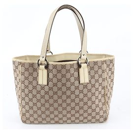 Saco Tote Gucci em lona GG e couro Bege