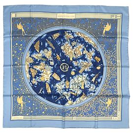 Hermès Lenço de seda Hermes Carre 90 World Map Azul Multicor