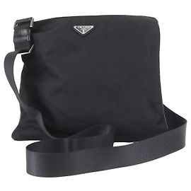 Bolsa de ombro em couro e nylon Tessuto com logótipo triangular Prada Preto