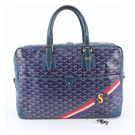 Sac d'affaires Goyard Ambassade MM en cuir Herringbone Violet Bleu Marine