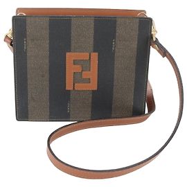 Bolsa de Ombro Fendi Pequin em Couro Marrom Preto