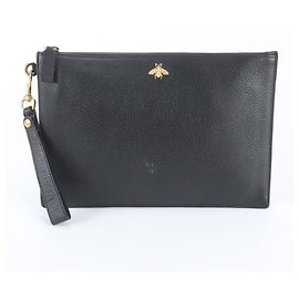 Gucci Animalier Bee Leather Clutch Pouch Black
