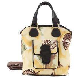Céline Celine Flower Pattern Leather Tote Bag Brown Yellow