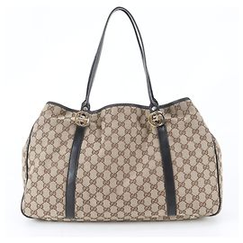 Saco Tote Gucci GG Canvas Twins em couro Marrom