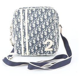 Christian Dior Trotter Number 2 Schultertasche aus Leder Weiß Marineblau