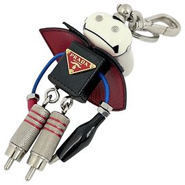 Prada Robot Saffiano Leather Keychain Charm Black Silvery