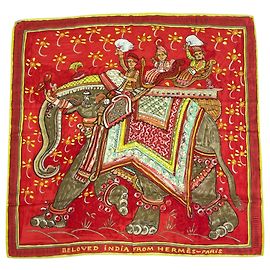 Hermès Pañuelo Hermes Carre 90 BELOVED INDIA Roja Multicolor
