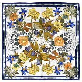 Hermès Lenço Hermes Carre 90 Fleurs d'Hellade Azul