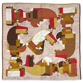 Hermès Pañuelo Hermes Carre 90 ECHEC AU ROI Castaño Beige