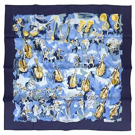 Hermès Lenço de seda Hermes Carre 90 Concerto Azul marinho