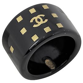 Chanel Black Plastic Band Ring Black