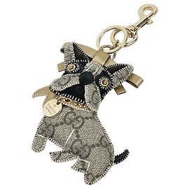 Chaveiro Gucci em canvas e couro castanho Marrom