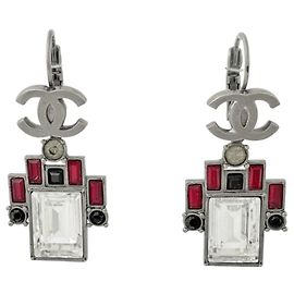 Chanel Silver Plated Stud Earrings Silvery