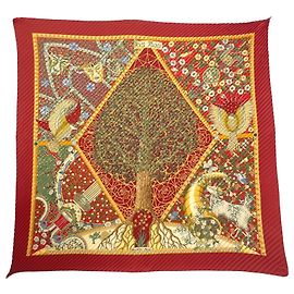 Hermès Hermes HERMES Carre 90 Axis Mundi Lenço Vermelho Multicor