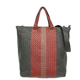 Bottega Veneta Intrecciato Leather Handbag Brown Dark grey