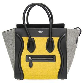 Céline Celine Luggage Micro Shopper Handbag Brown Black Yellow