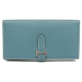 Hermès Hermes Bearn Soufflé Long Wallet Blue