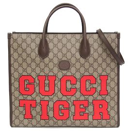 Tote Média Gucci Interlocking Tiger Marrom Bege