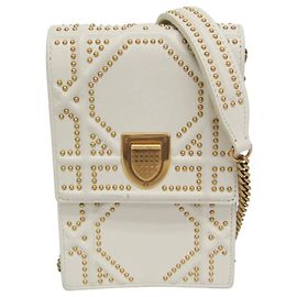 Bolsa de Ombro com Corrente Christian Dior Diorama Studs Branco