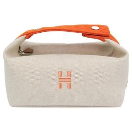 Hermès Hermes Brid A Black PM Sac à main/Pochette en coton Beige Orange