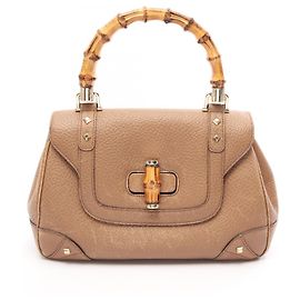 Gucci Bamboo Leather Handbag Brown Brown