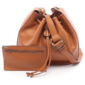 Salvatore Ferragamo Gancini Drawstring Shoulder Bag Brown