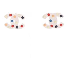 Chanel Coco Mark Stud Earrings Silvery Multiple colors