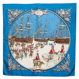 Hermès Lenço Hermes Carre 90 MARINE ET CAVALERIE Azul Multicor