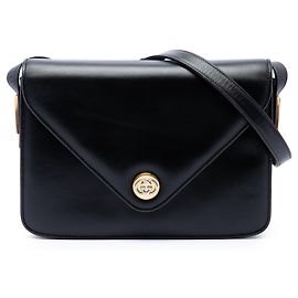 Sac à épaule enveloppe Gucci en cuir de veau noir avec G entrelacés Noir