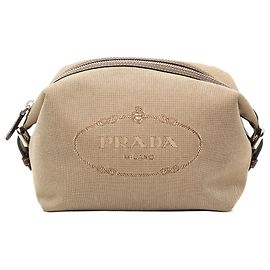 Prada Beige Canvas Canapa Logo Pouch Beige