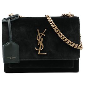 Saint Laurent Green Small Velvet Monogram Sunset Crossbody Vert Vert foncé